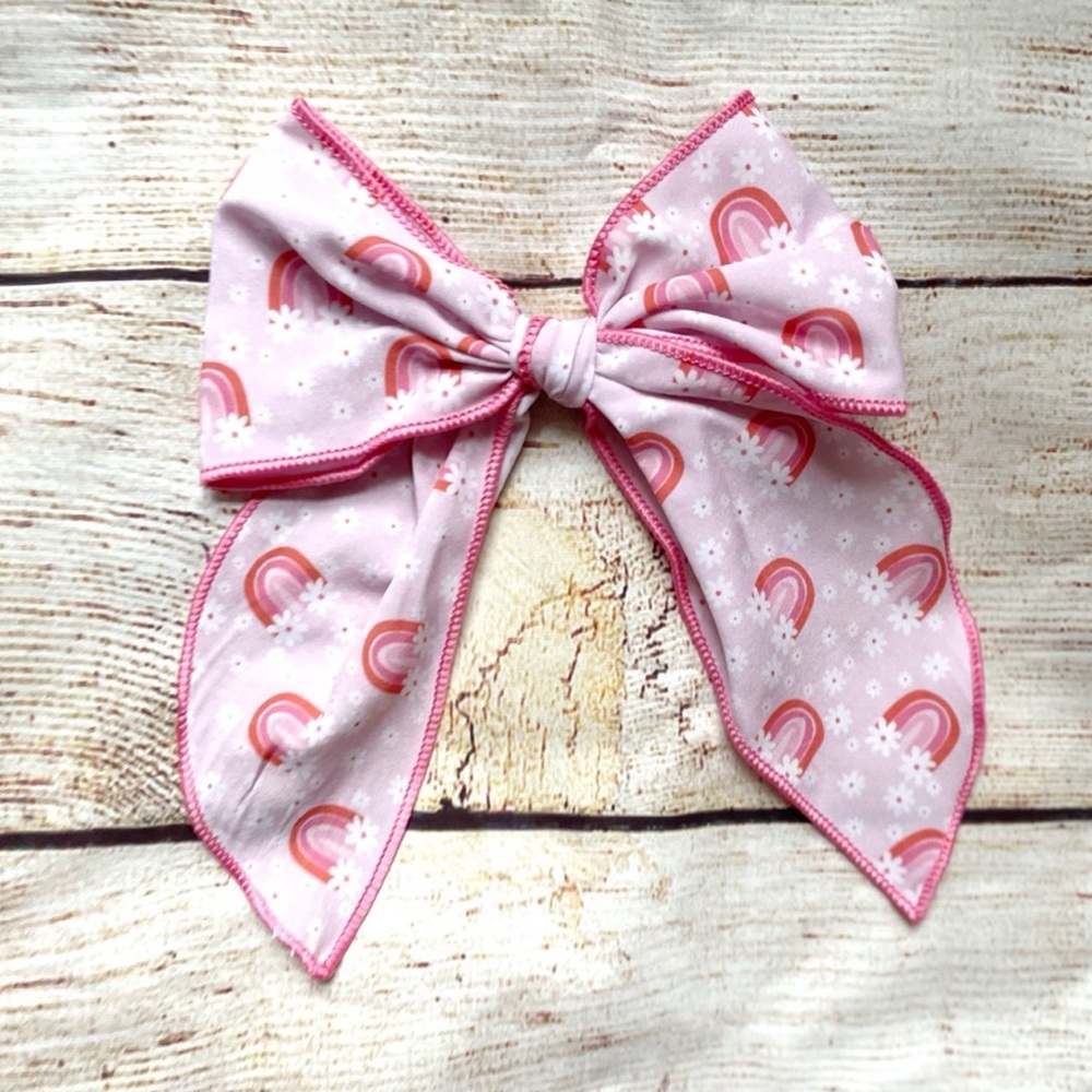 Pink Floral Rainbow Hair Bow